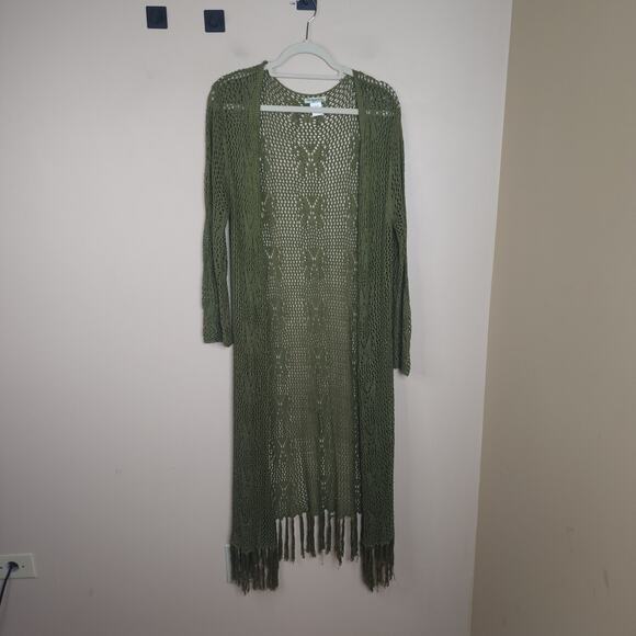 Vivid Importers Crochet Open Front Long Length Cardigan in Green Size 2X - Picture 1 of 8